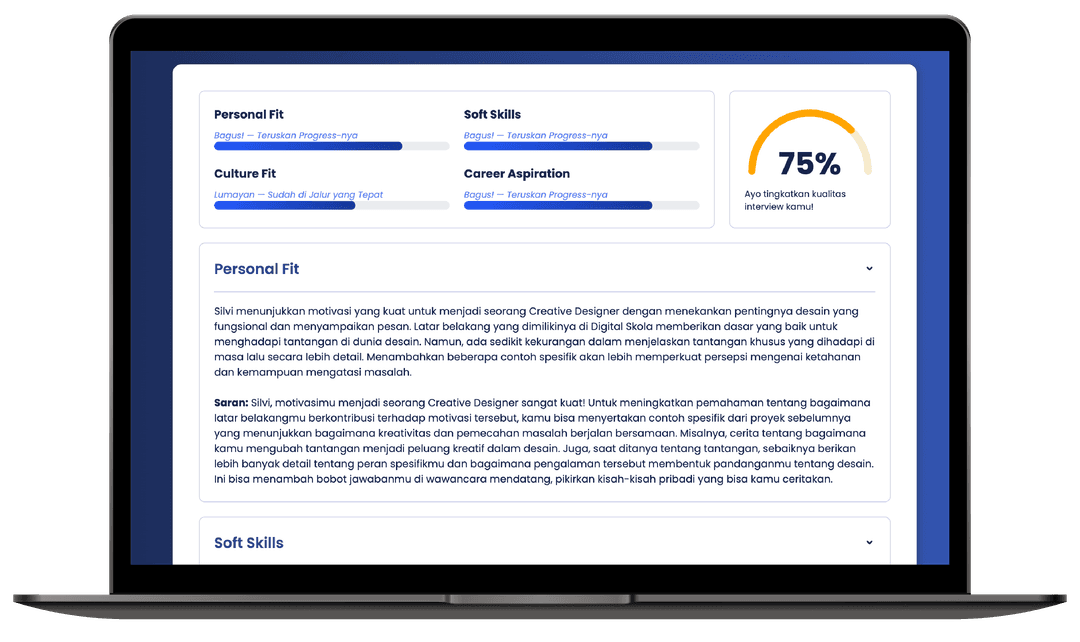 Terima feedback & rekomendasi perbaikan dari AI.